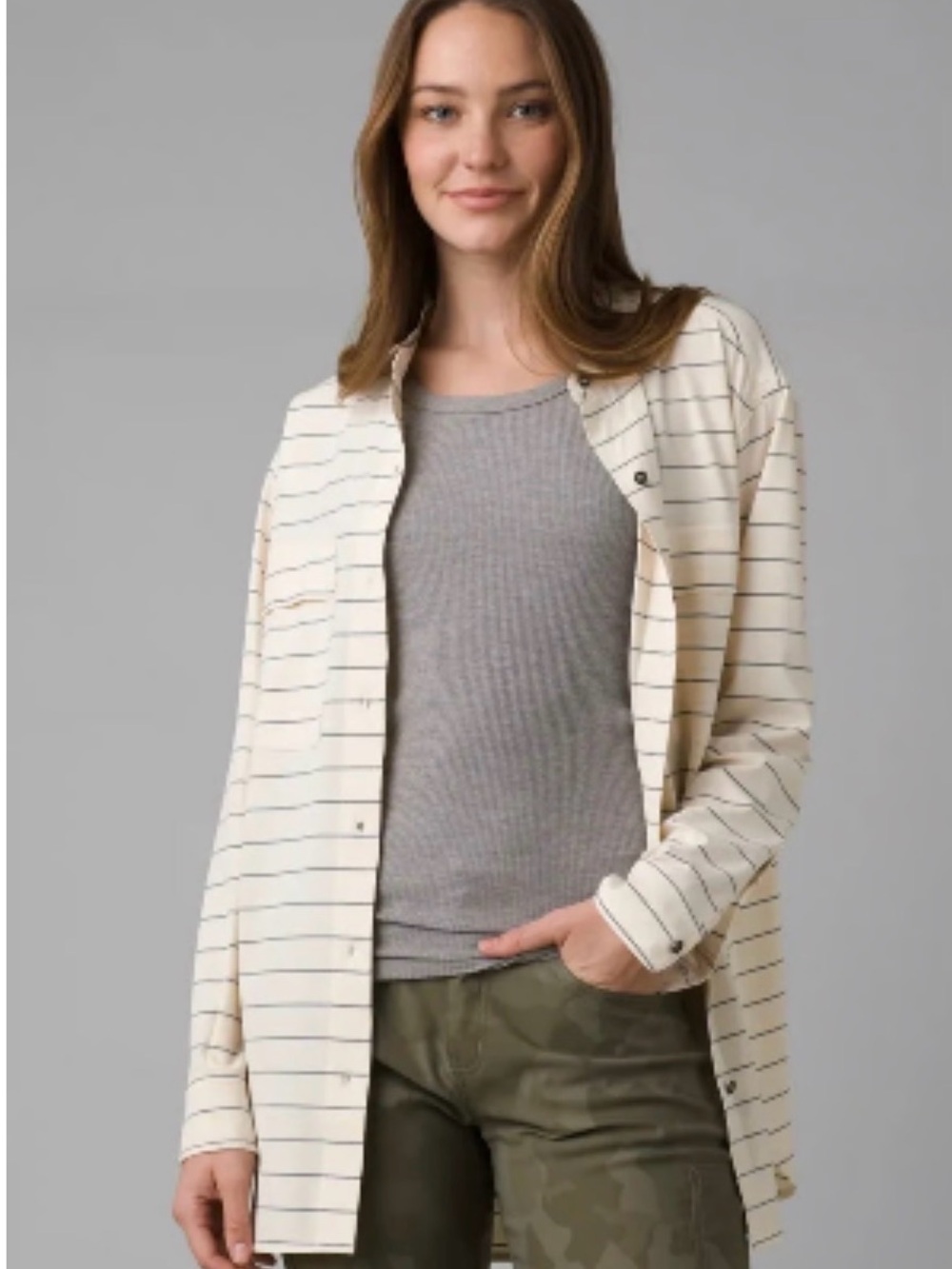 PRANA Women's Railay Tunic Top in Soft White Stripe- L